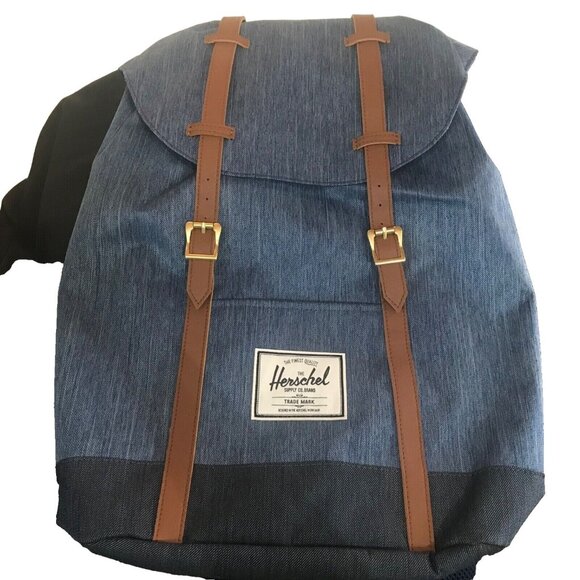 Herschel Backpack Little America Denim Red Stripe Interior 20 x 14.5" Unisex EUC - Picture 1 of 12